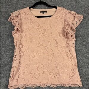 Adrianna Papell Blush Pink Lace Top Ruffle Sleeve M